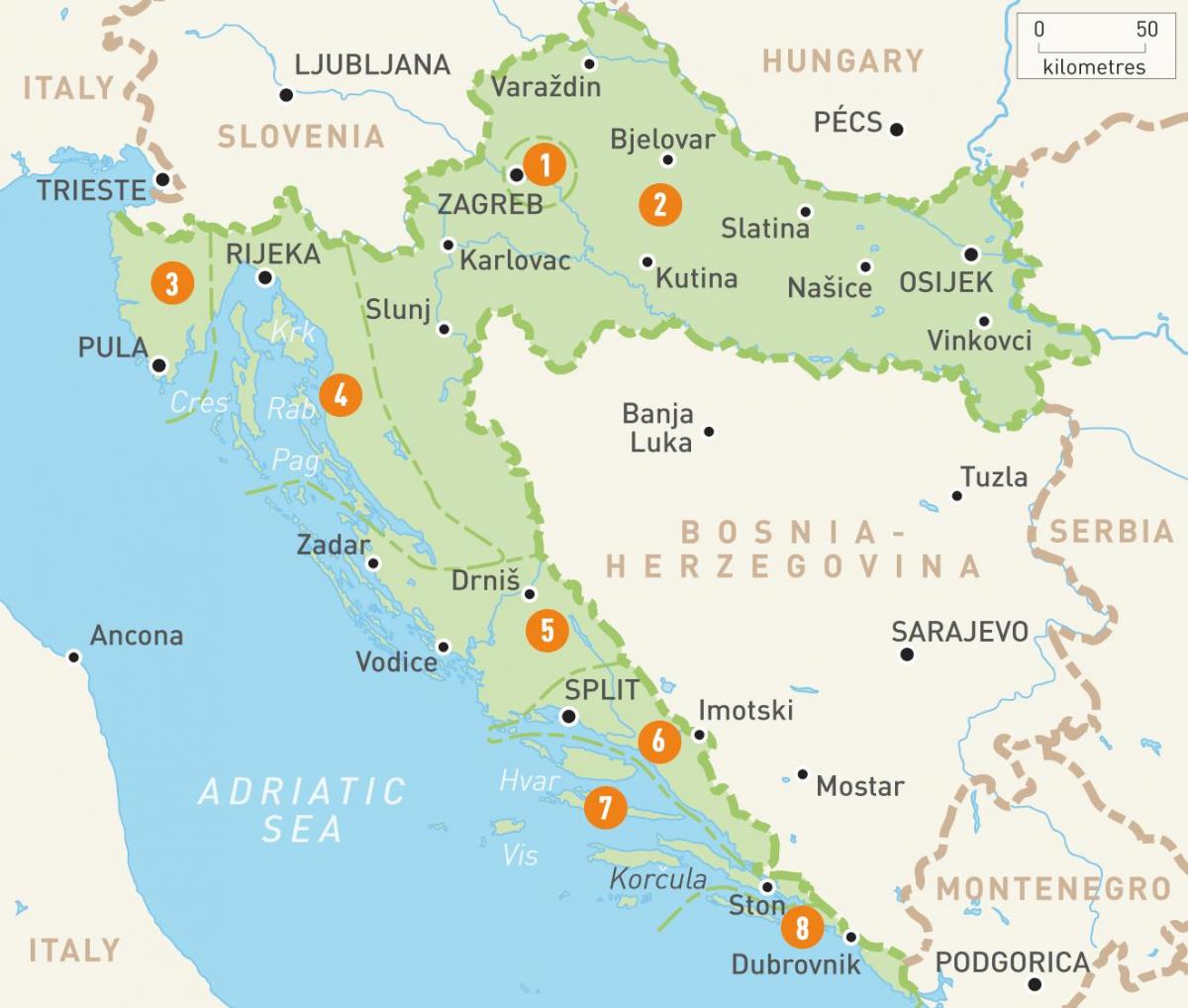 map of croatia and islands