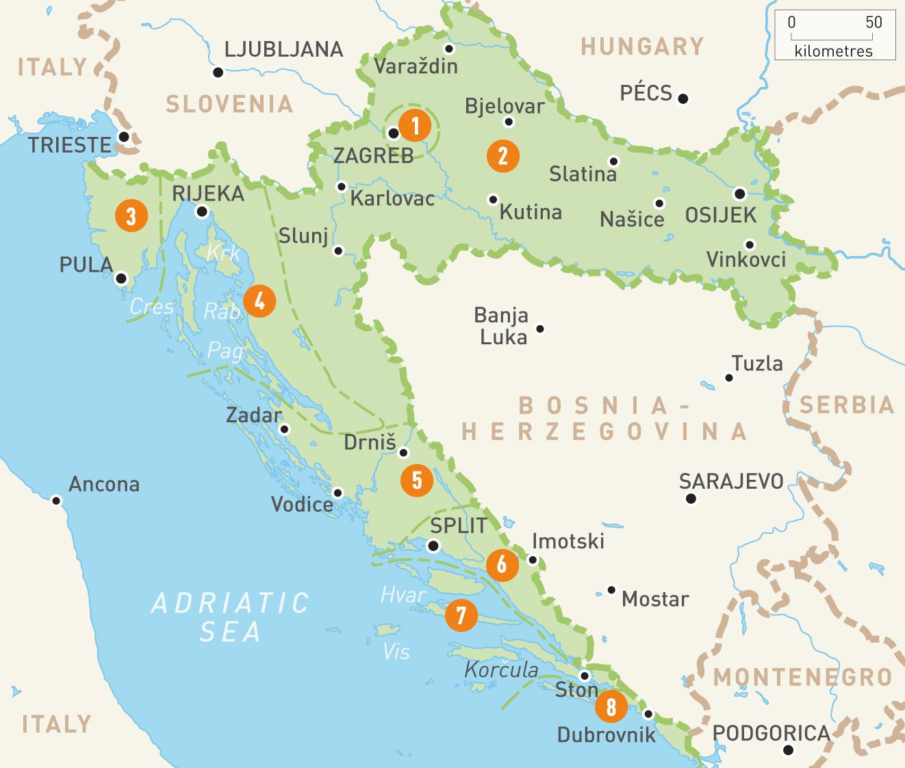 Map of croatian islands - Map of croatia and islands (Southern Europe