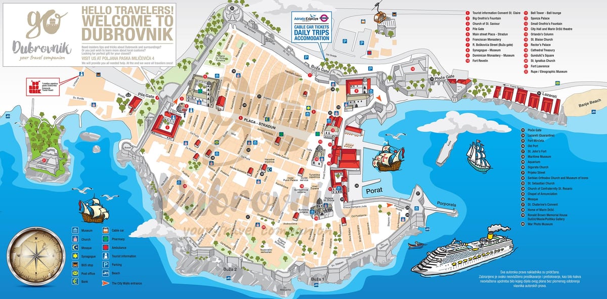 map of old town dubrovnik croatia