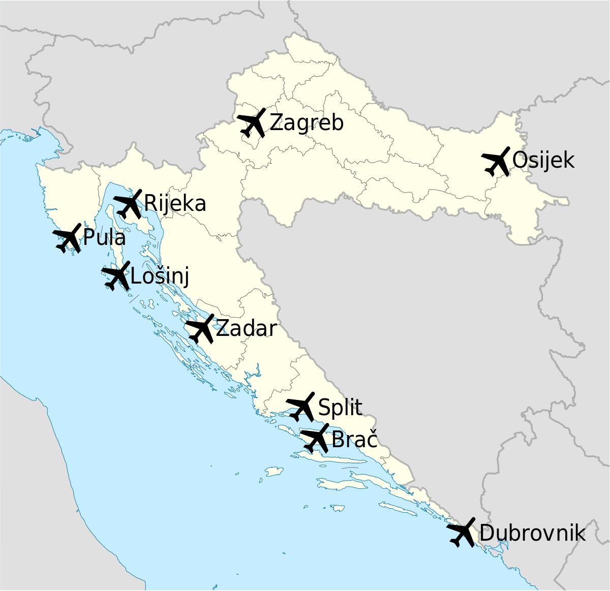 map of croatia showing airports