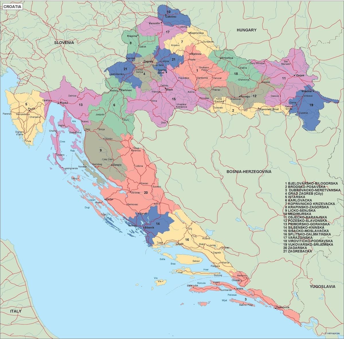 map of croatia map vector