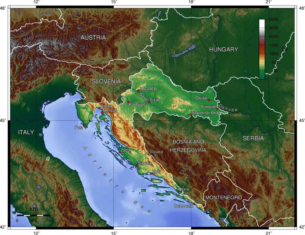 map of croatia topographic 