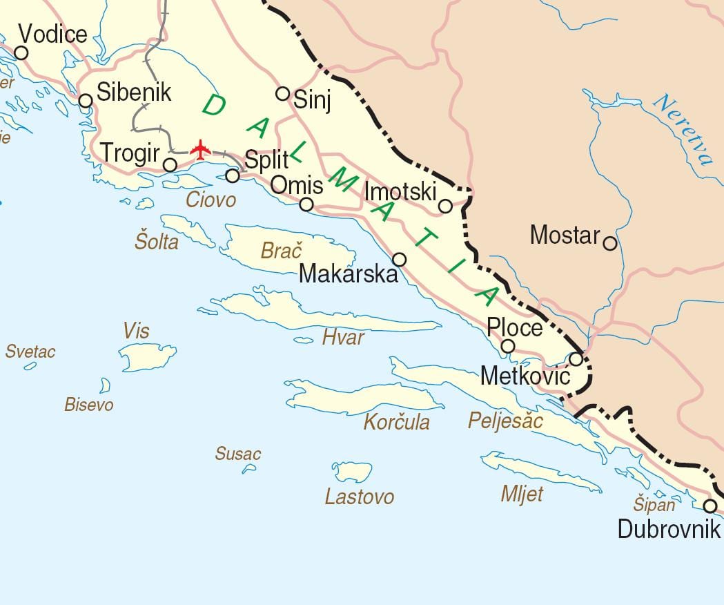map of southern croatia